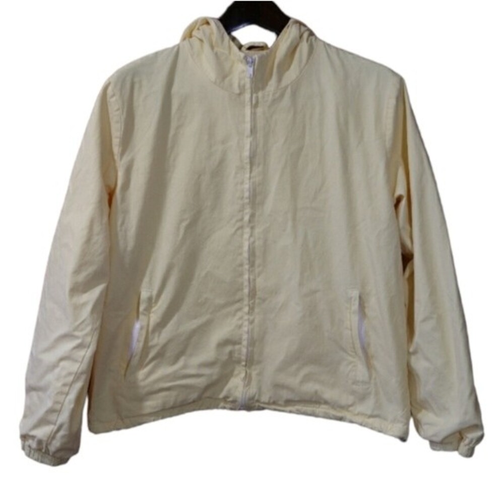 John Galt Yellow Preppy Windbreaker Jacket Unisex Large Cotton Drawstring Pocket